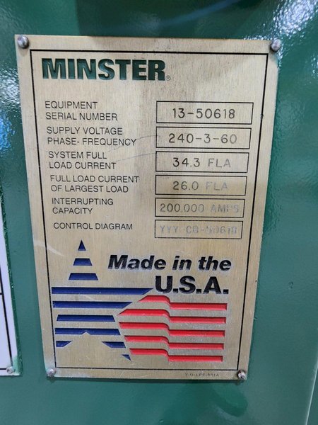 5,000 lbs x 26" W x .090" Minster Coil Servo Feed Line, DBL End Reel, Straightener, Servo Feeder