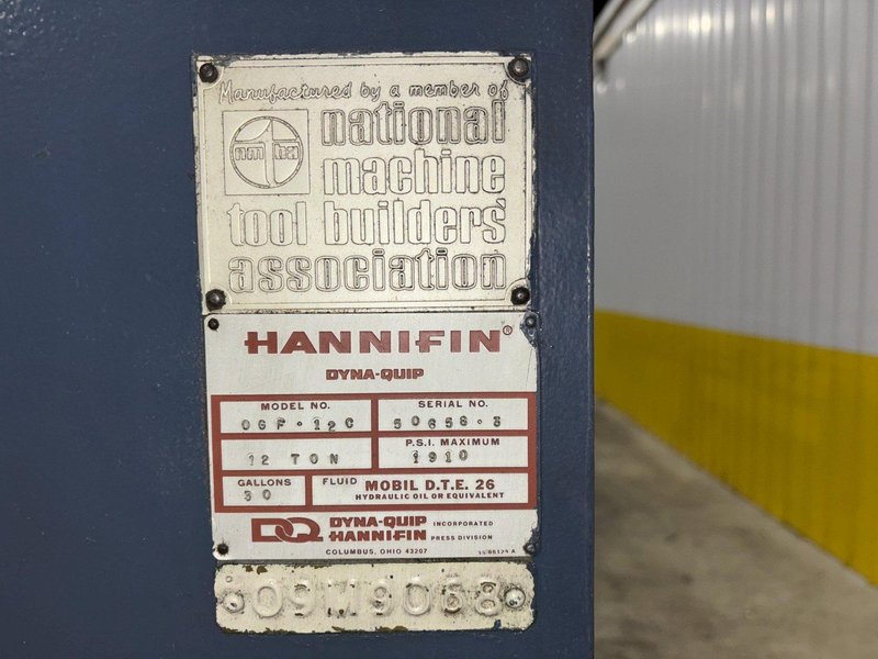 12 TON HANNIFIN MODEL #OFC-12C DYNA-QUIP HYDRAULIC C FRAME PRESS: STOCK #22192