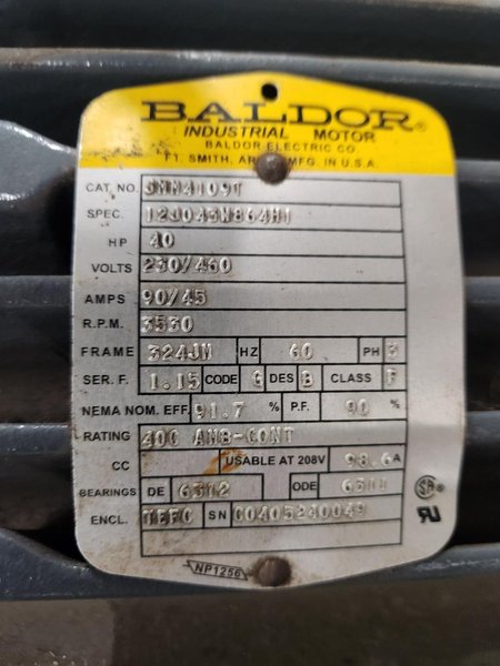 BALDOR 40 HP AC MOTOR JMM4109T 3530 RPM REPAIRED
