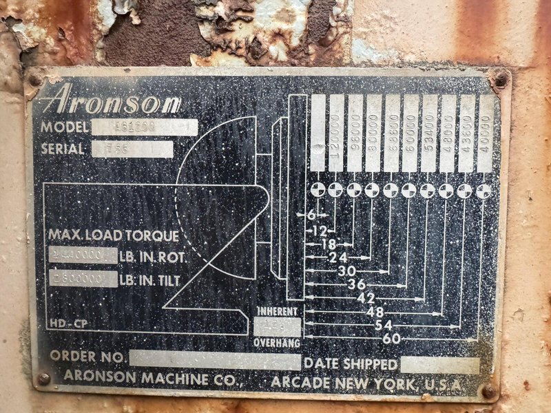 120,000 LBS (60 TON) ARONSON MODEL #AB1200 POWERED WELDING POSITIONER. STOCK # 1218325