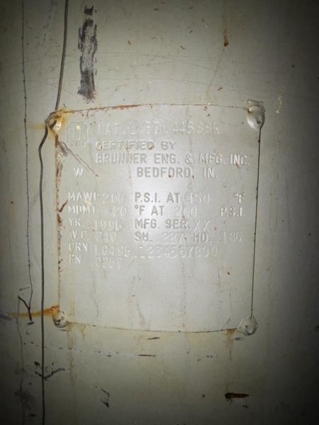 Brunner ENG &amp; MFG Air Tank; Approximately 200 Gal - Auction Item