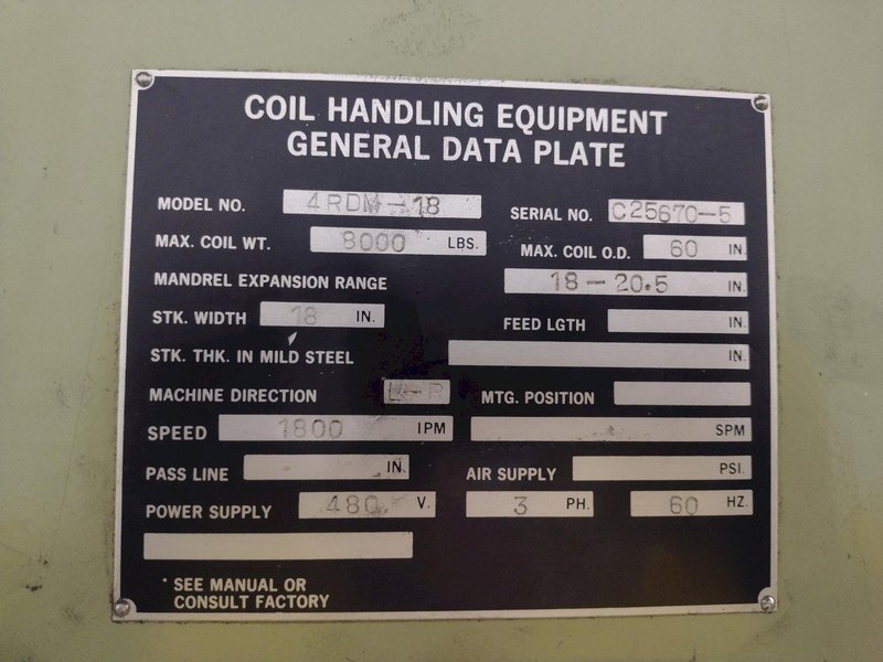 18” X .175”  CWP MODEL #SFAC4-20 SPACE-SAVER AUTOMATIC COIL FEED LINE: STOCK #22211