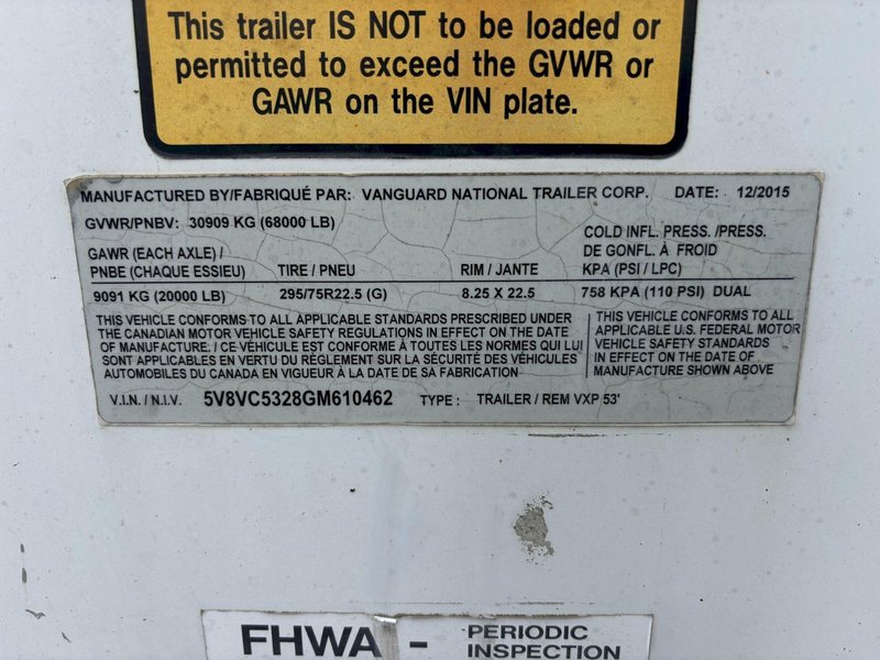 2016 Vanguard 53 x 102 5V8VC5328GM610462