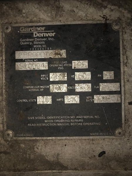 GARDNER DENVER AIR COMPRESSOR STOCK #2913
