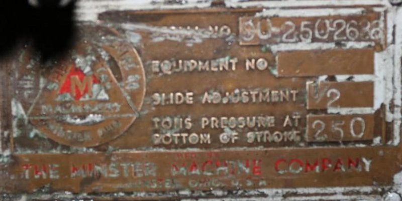 250 TON MINSTER MODEL #90 KNUCKLE JOINT PRESS: STOCK 10128