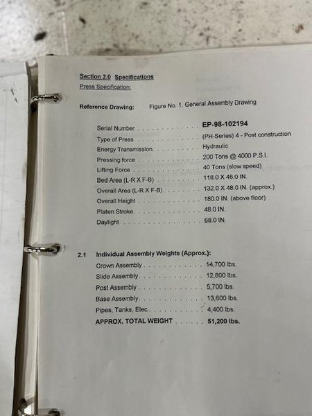 200 Ton Eagle Hydraulic Press