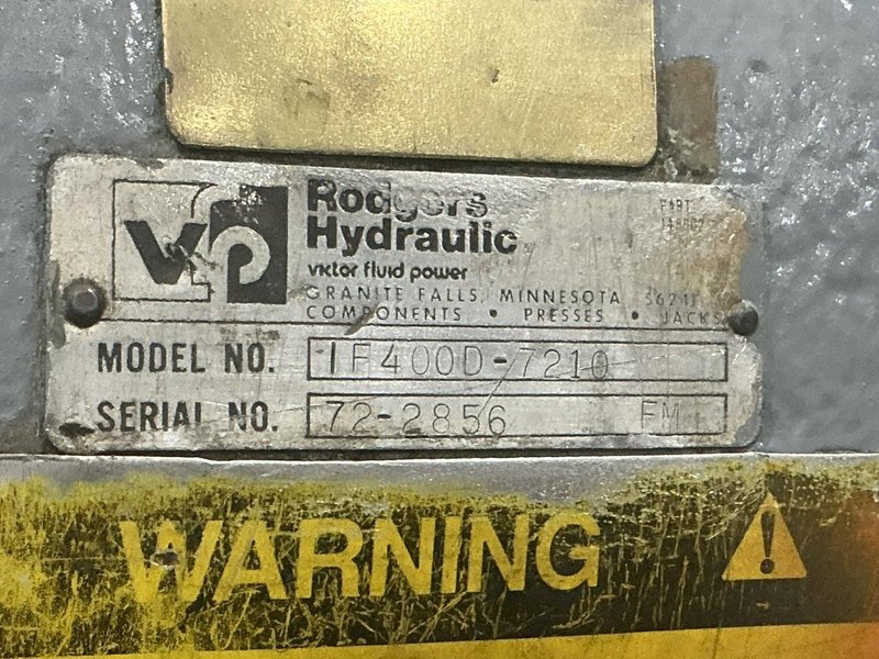 400 TON RODGERS  MODEL #1F400D-7214 HYDRAULIC HORIZONTAL INCLINED WHEEL PRESS: YOBRO 24526