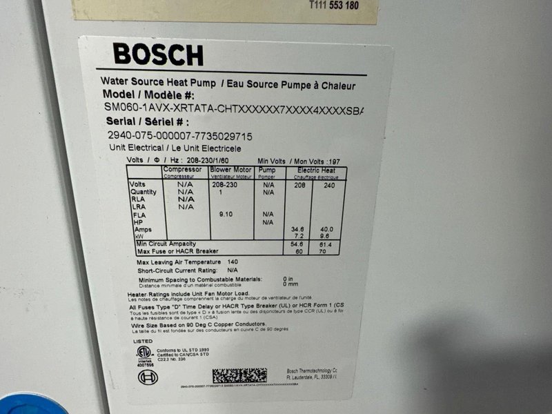 Bosch Water Source Heat Pump - Sm060-1avx-xrtata-chtx