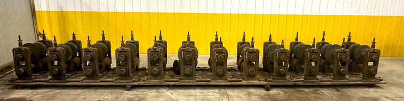 12 STAND X 3&quot; ARBOR X 20&quot; ROLLSPACE ASC RAFTED ROLLFORMER STANDS ON 3 BASES: STOCK #19936