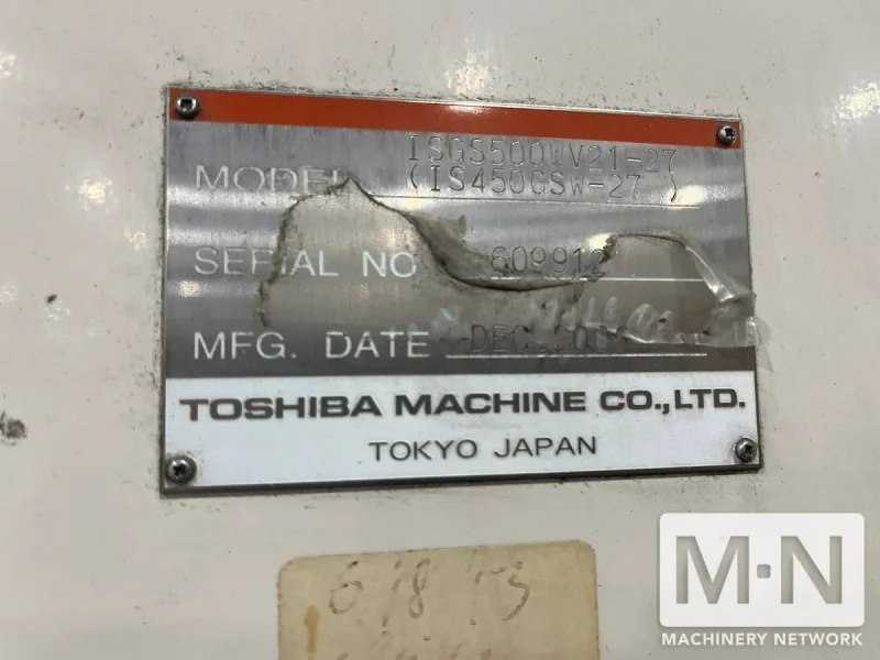 500 TON 63 OZ TOSHIBA MODEL ISGS500WV21-27B WIDE PLATEN INJECTION MOLDING MACHINE MFG 2006