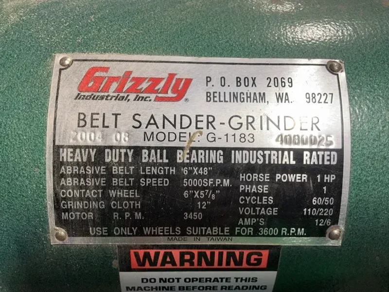 GRIZZLY 6” / 12” BELT/DISC SANDER-GRINDER  -  G-1183
