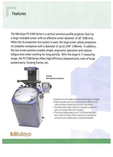 20&quot; MITUTOYO Model PV5100 Vertical Beam Floor Model Profile Projector / Optical Comparator