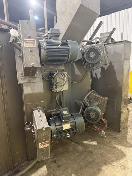 36" x 48" x 8 WHEEL PANGBORN ROTOBLAST PASS THROUGH HANGING CONVEYOR SHOT BLAST MACHINE: YOBRO #24717