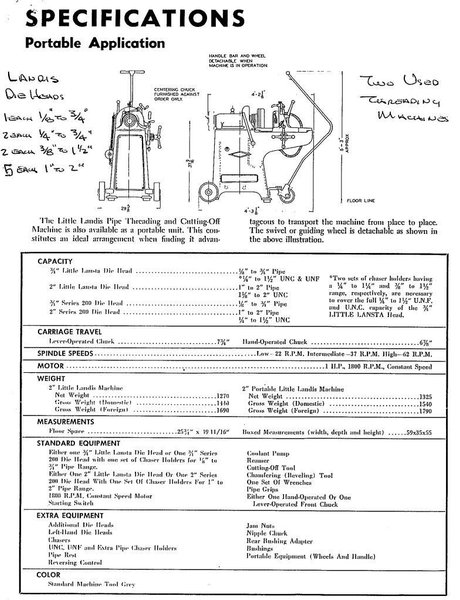 2&quot; LANDIS &quot;LITTLE PORTABLE&quot; PIPE THREADER: STOCK #18593