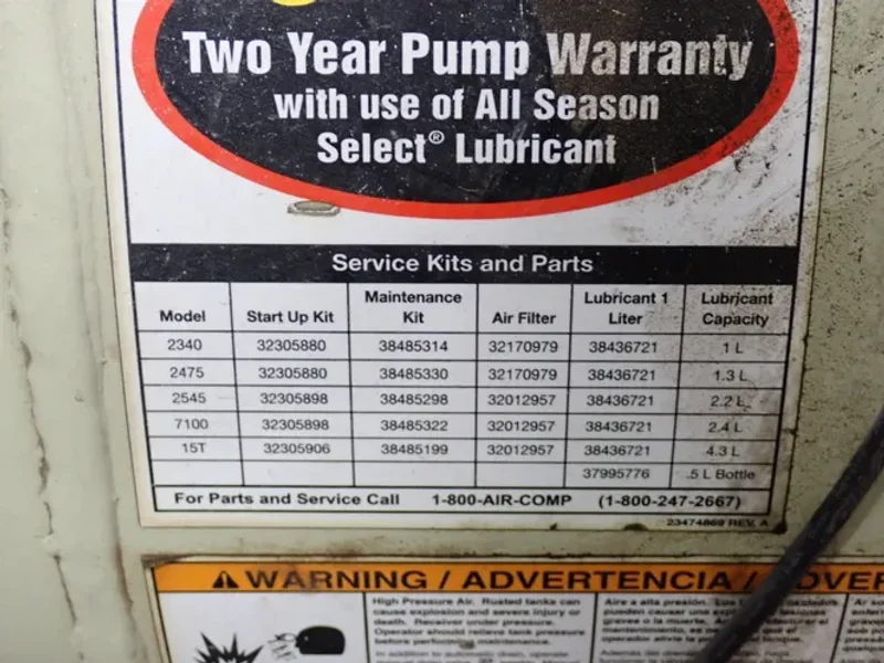Ingersoll Rand (2) 3//5 Hp Air Compressor - 2-2475es-p