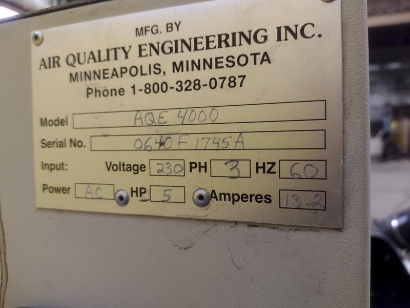 2,500 CFM 5 HP AIR QUALITY ENGINEERING MODEL #AQE4000 FUME COLLECTOR: STOCK #19643