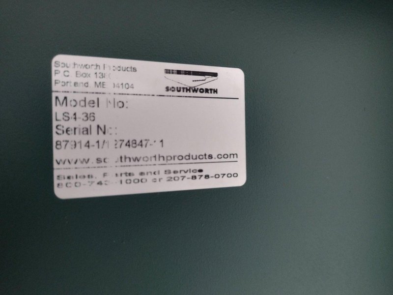 3800 LBS X 60" X 42" SOUTHWORTH MODEL #LS4-36 HYDRAULIC SCISSOR LIFT TABLE WITH ROLLER TOP, 110 VOLT: STOCK #20883