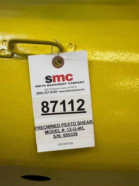 1 PREOWNED 4 FT. X 12 GA. PEXTO POWER SQUARING SHEAR, MODEL #: 12-U-4H, S/N: 655339