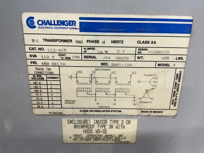 Challernger 112.5 Kva Transformer - 113-415