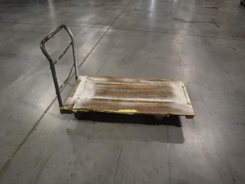 Rolling Flatbed Shop Cart with Wood Deck and Removable Handle- Auction Item