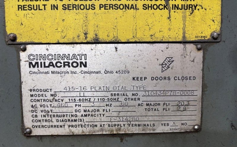 16" CINCINNATI MILACRON MODEL #LL 415-16 PLAIN DIAL TYPE MILL: YOBRO #24825