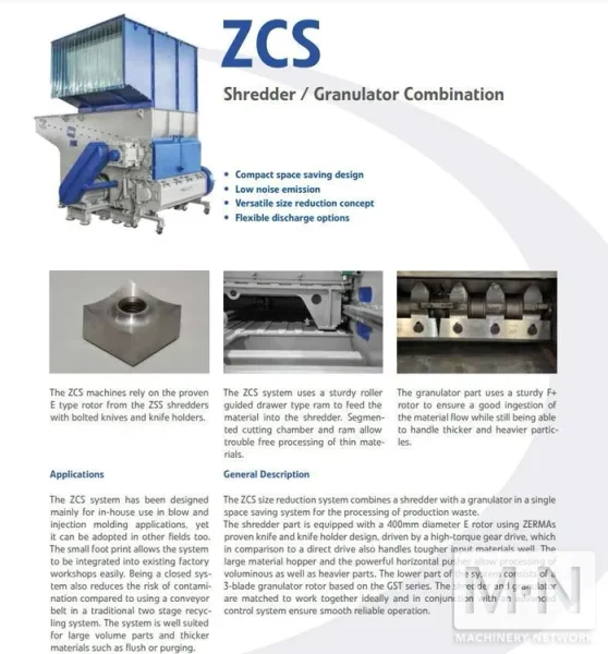 60 HP ZERMA MODEL ZCS1400 SHREDDER GRANULATOR COMBO MFG 2021