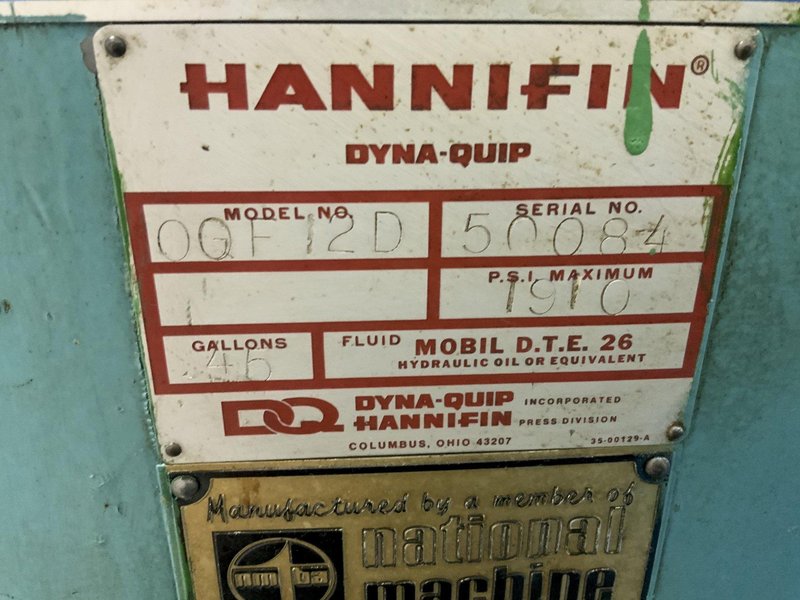 12-TON HANNIFIN MODEL 0GF-12D HYDRAULIC C-FRAME PRESS: STOCK #81390