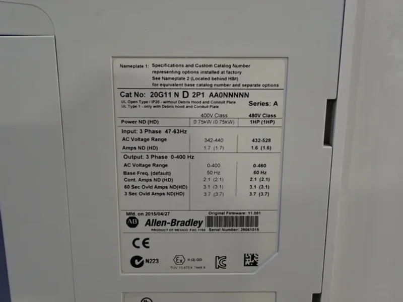 ALLEN BRADLEY 1 HP SERIES A POWERFLEX755  -  20G11ND2P1AA0NNNNN