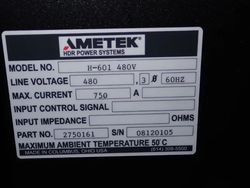 AMETEK 750 AMP PLASMA CUTTER POWER SUPPLY  -  H-601 480 V