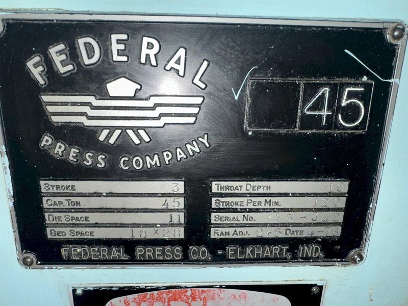 45 TON FEDERAL OBI PRESS. STOCK # 0682124