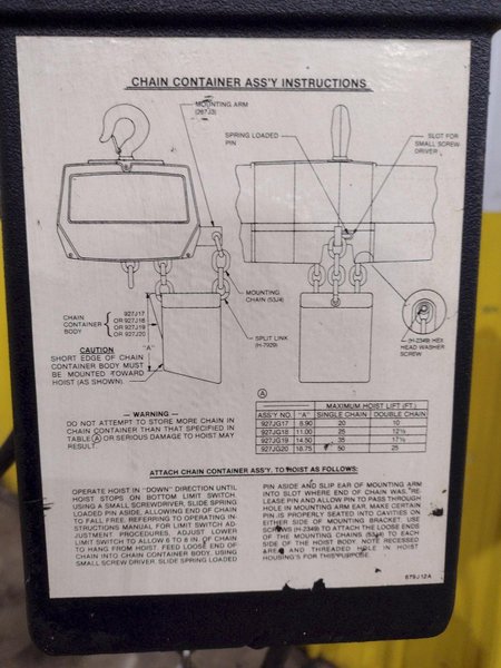 1/2 TON COFFING MODEL #EC-1016-2 POWERED MOTORIZED CHAIN HOIST: YOBRO #25042