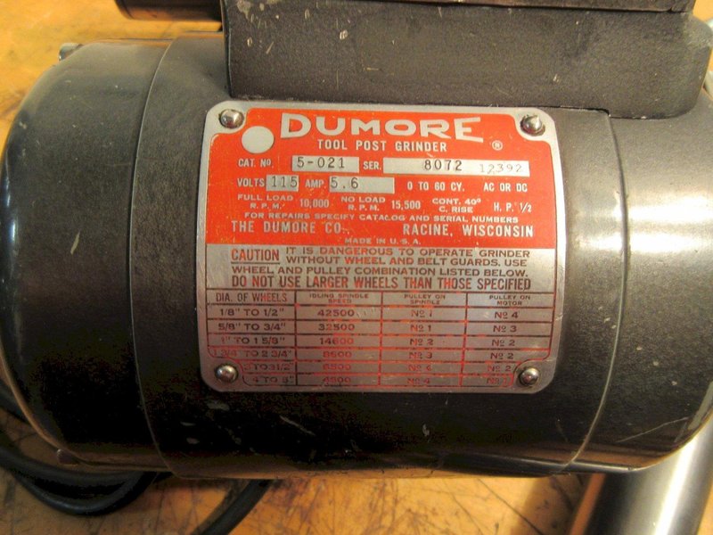 Dumore 5-021 Tool Post Grinder w/ 2 Spindle Assist. Mounted Stones- Auction Item