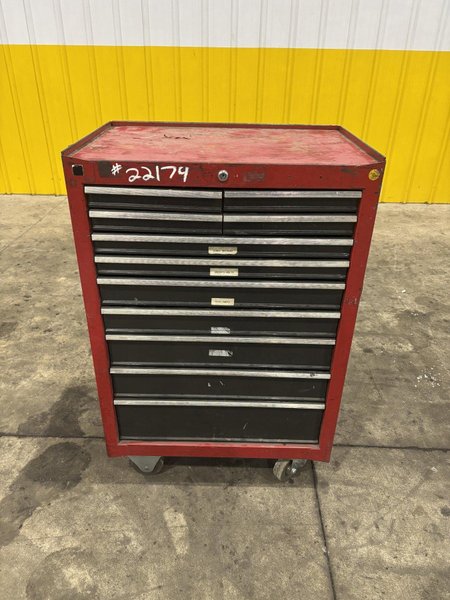 9 DRAWER X 27" X 18" RED TOOL BOX PARTS CABINET: STOCK #22174