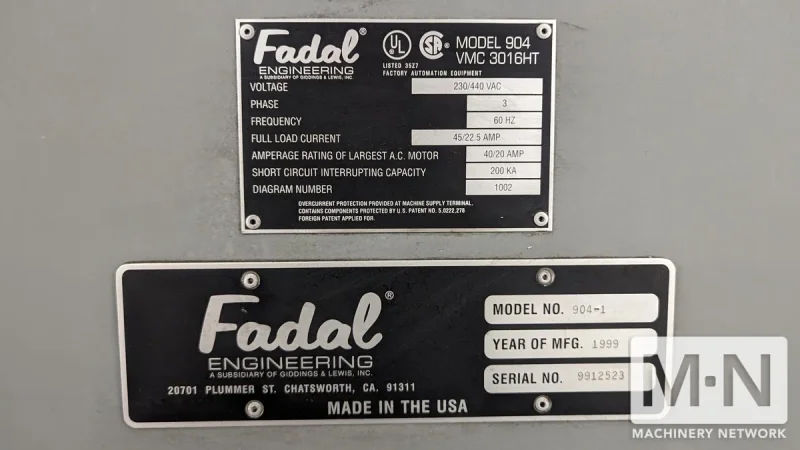 Fadal VMC-3016HT CNC Vertical Machining Center, 1999