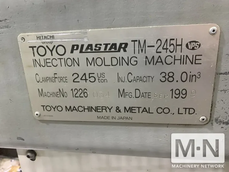 245 TON 20.8 OZ TOYO MODEL TM-245H INJECTION MOLDING MACHINE MFG 1999