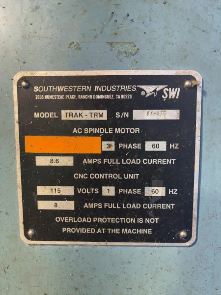 SWI 45” X 10” CNC VERTICAL MILL  -  TRAK-TRM