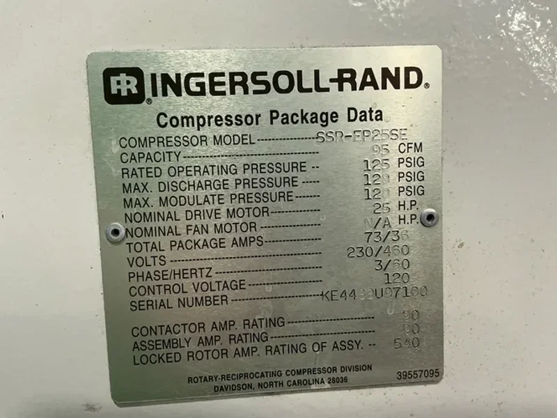 Ingersoll Rand  25 Hp Rotary Screw Air Compressor  - Ssr-ep25se
