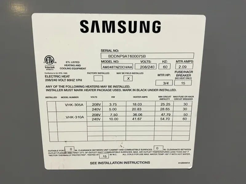 SAMSUNG AIR CONDITIONER  -  AM048TNZDCH/AA