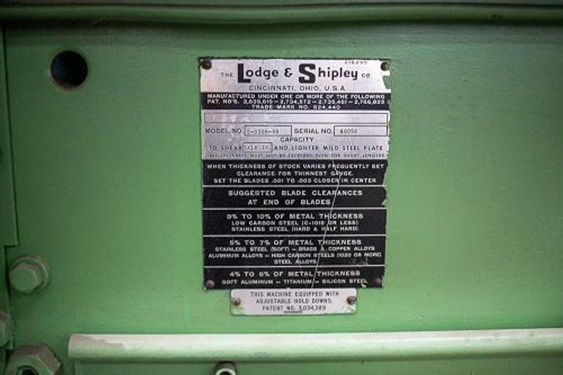 3/16 x 6&#039; LODGE &amp; SHIPLEY MECHANICAL SHEAR