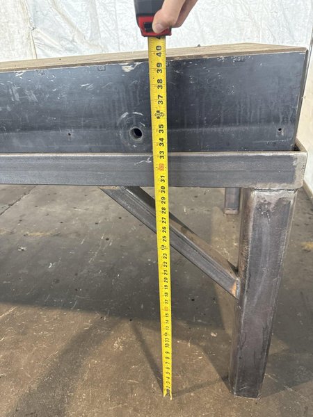 124&quot; X 50&quot; STEEL DRILLED &amp; TAPPED LAYOUT TABLE W/ STAND. STOCK # 0667025.