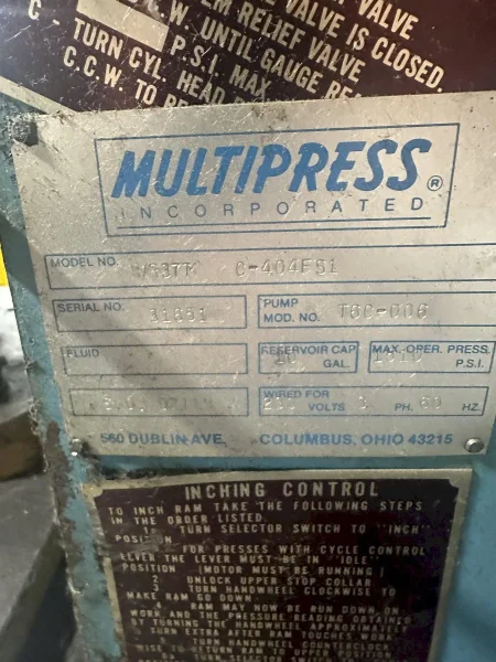 4 TON MULTIPRESS C FRAME HYDRAULIC PRESS: YOBRO 24729