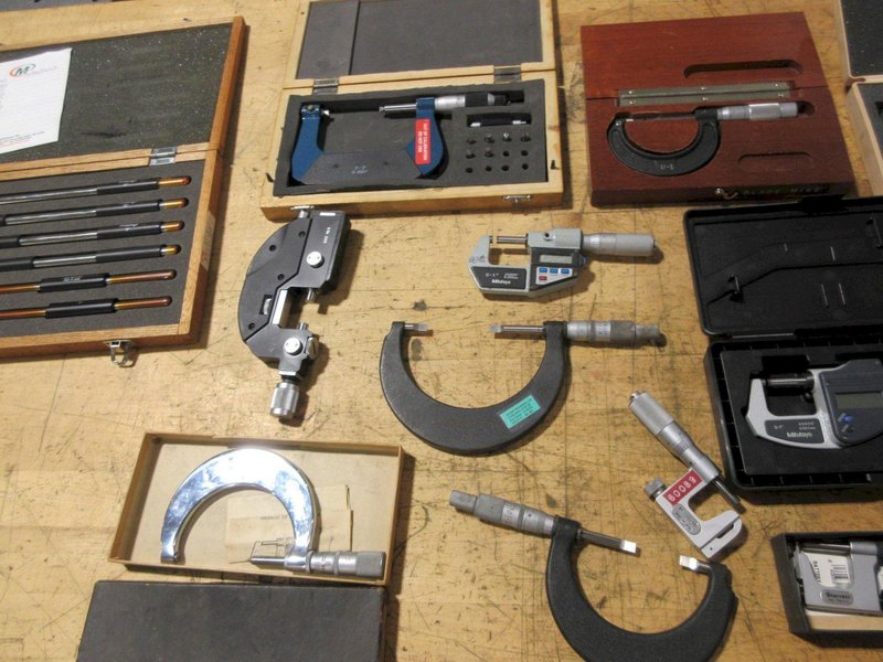 Micrometers Mostly Vernier Type some Digital, Various Brands and Blade Styles, and Box Of Setting Standards- Auction Item
