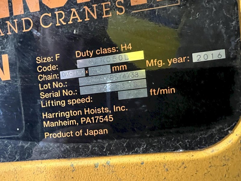 10,000 LB (5 TON) HARRINGTON MOTORIZED CHAIN HOIST W/ POWER TROLLEY: STOCK #19957