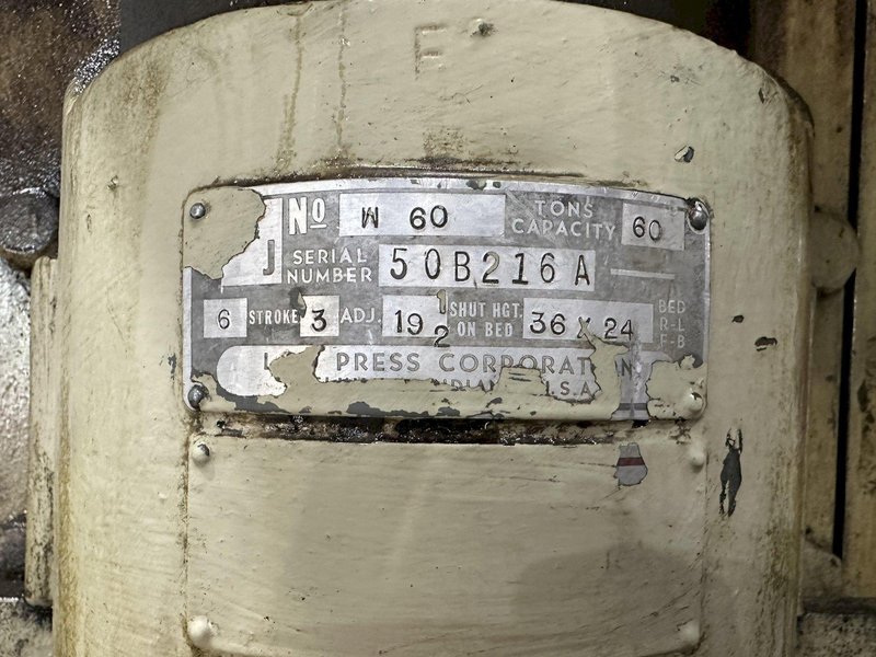 60 TON L&amp;J MODEL #W60 OBI STAMPING PRESS 6" STROKE: STOCK #23648