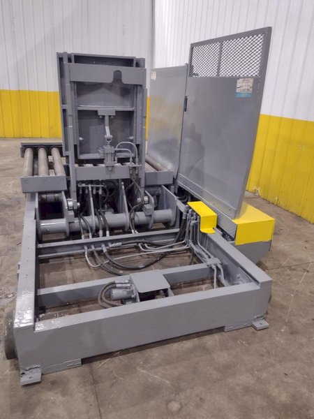 20,000 LBS X 54" X 36" BRANER HYDRAULIC COIL CAR UPENDER WITH POWER FEED CONVEYOR: YOBRO #25238