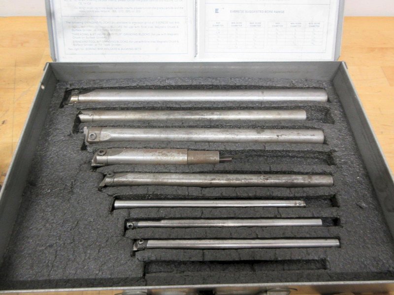 Aloris CXA Tool Post and (4) Assorted Holders, with Everede Tool Co. Boring Bar Set with Sleeves and Cutting Inserts- Auction Item