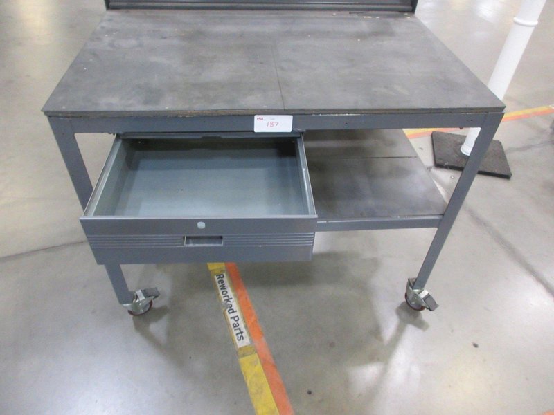 Work Bench, Heavy Duty Steel with Wood Top and Drawer, Portable- Auction Item