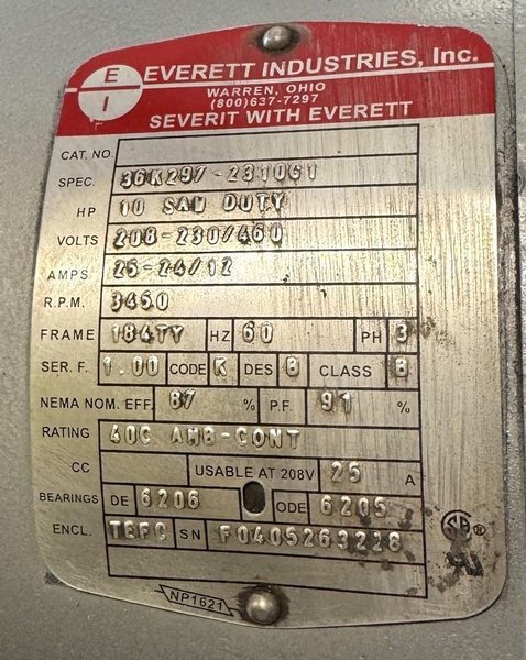 20"/22" Everett Abrasive Saw 20 DM 22, Double Miter, Air Vise, 10 HP