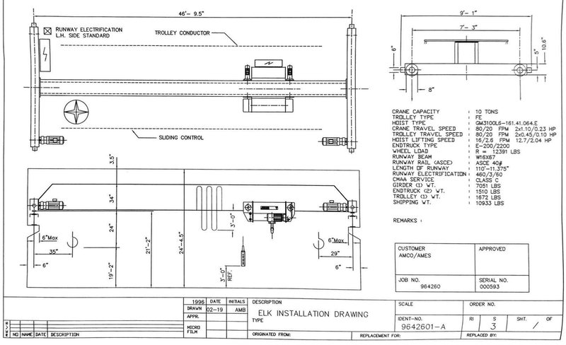 10 ton x 47&#039; ABBUS Bridge crane &amp; EMH hoist: YOBRO #24211