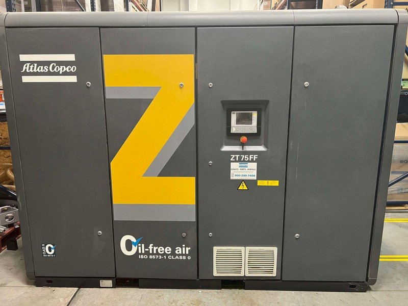 Atlas Copco ZT75FF 75 HP Oil-Free Screw Compressor – Integrated Dryer, Class 0, 2016 Model